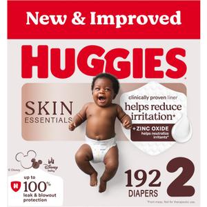 Huggies Size 2 Diapers, Skin Essentials Baby Diapers, Size 2 (12-18 lbs), 192 Count (3 Packs of 64)