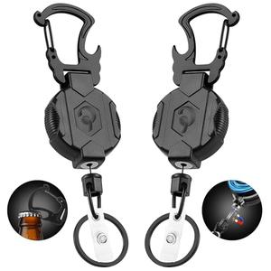 2 Pack Retractable Keychain Heavy Duty Carabiner Badge Holder with Magnetic Closure, Tactical ID Badge Reel for Men with 32” Steel Retractable Cord, Bearing 17 OZ