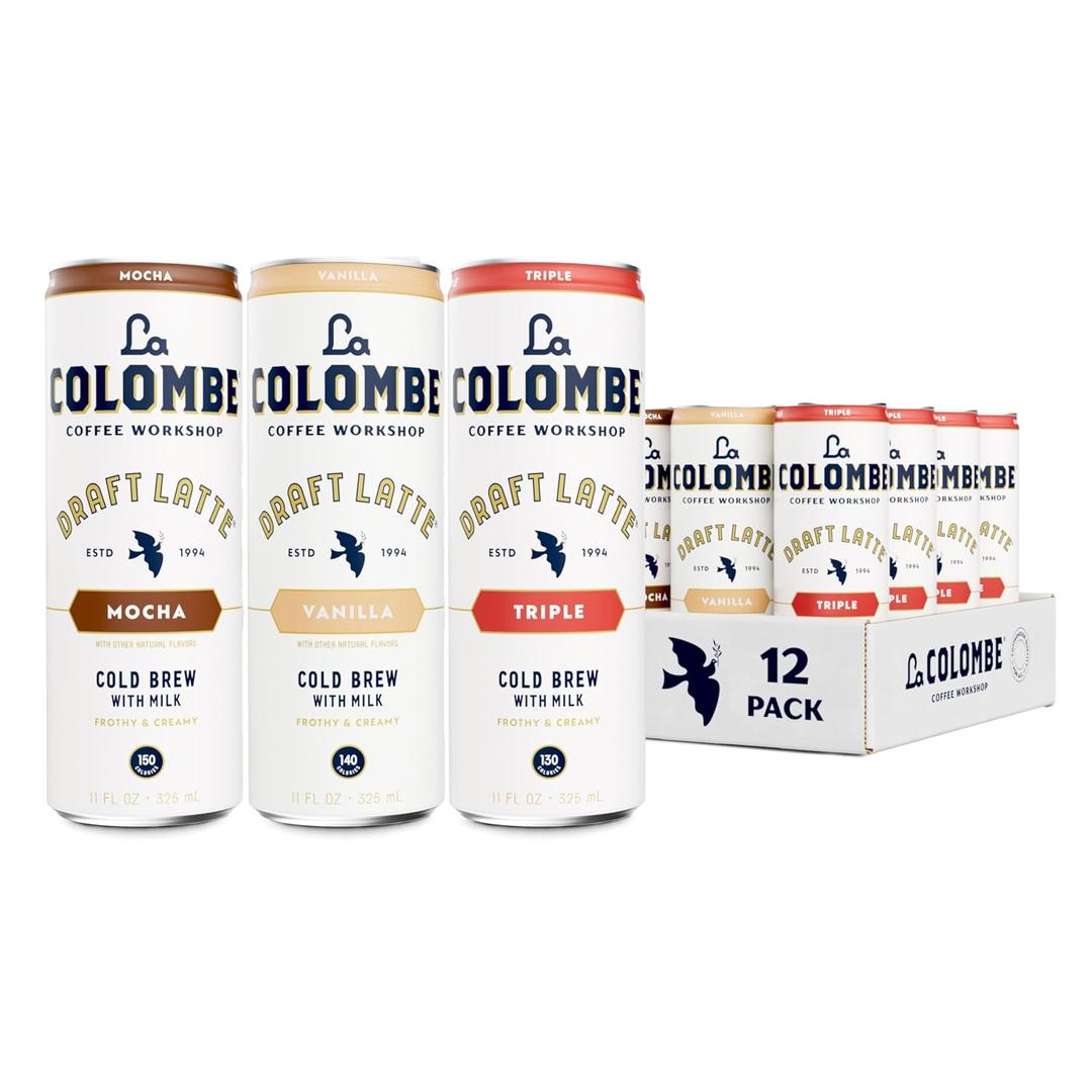 La Colombe draft Latte Variety Pack, 11 fl oz cans (Pack of 12), Includes Triple, Vanilla & Mocha Latte, Coffeehouse Quality, Ready-to-Drink, On-the-Go (EXP 08/29/26)