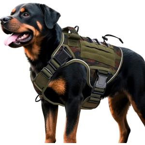 Heavy-Duty Tactical Dog Harness for Large Dogs, No Pull Adjustable Reflective Pet Vest with Molle System, K9 Military-Grade Control for Service Training, Outdoor & 10+ Breeds, Green Camo, X-Large (XL: 65-110 lbs (Chest: 29-38'', Neck: 21-30''))