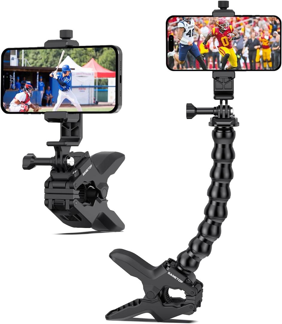 Gooseneck Phone Holder Clamp Clip Mount Cell Phone Stand for Desk Pole Table Compatible with iPhone 16 15 14 Pro Max Plus 13 12 11 SE XS XR X 8 7 6 Samsung GoPro and Other 4-7'' Devices