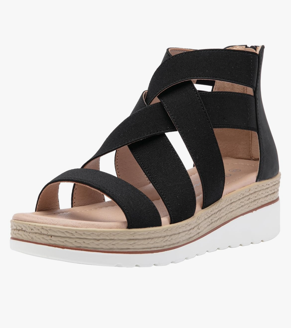 Jeossy Women's Platform Wedge Sandals White Pu Strappy Summer 866 Sandals Dressy with Zipper 8