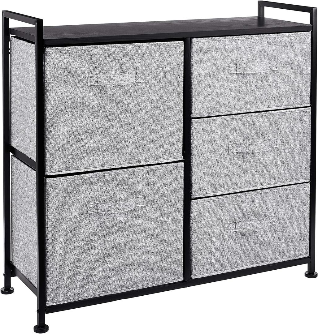 Amazon Basics Closet Organizer with 5-Fabric Storage Drawers for Bedroom, Living Room, Black