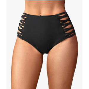 Women High Waisted Bikini Bottoms Tummy Control Swimsuit Bottoms Strappy Swim Bottom L