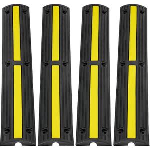 VEVOR 3.28 ft Cable Protector Ramp, 4 Pack of 1 Channel, 18000 lbs/axle Capacity Heavy Duty Rubber Speed Bumps, Floor Cord Cable Protector Wire Cover, for Residential Areas, Private Garages, Gardens