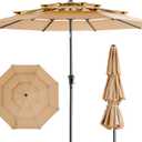 HOMSHADE 9FT 3-Tiers Outdoor Patio Umbrella with 5-Year Fade Resistant,Vented Outdoor Commercial Market Umbrella with UPF50+ UV Protection & Push Button Tilt and Crank for Pool,Backyard(Beige)