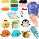 YAMAXIN Crochet Set for Beginners, for Complete Adults, Animal Crochet Hook Set for Beginners, Crochet Knitting Set with Video (8pcs Jellyfish, Chicks, Frogs, Penguins, Whales,Bees) (A5)