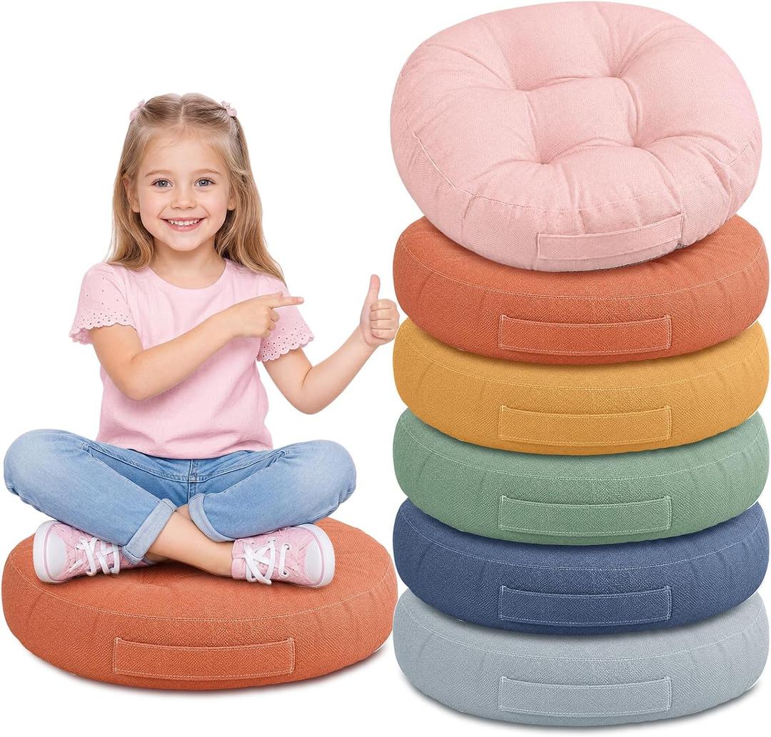Colingmill 6pcs 20" Floor Cushions for Kid, Flexible Seating, Round, Large