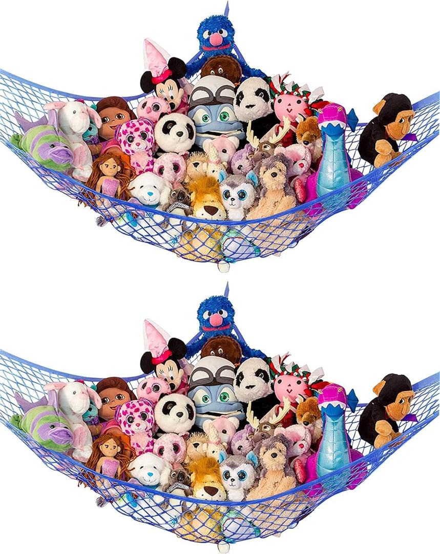 Stuffed Animal Hammock XL 2 Pack | Corner Stuffed Animal Storage & Plushie Net | Extra Large Toy Hammock for Stuffed Animals | Easy Hang, Hardware Included | Blue Bedroom Decor | by Lilly's Love