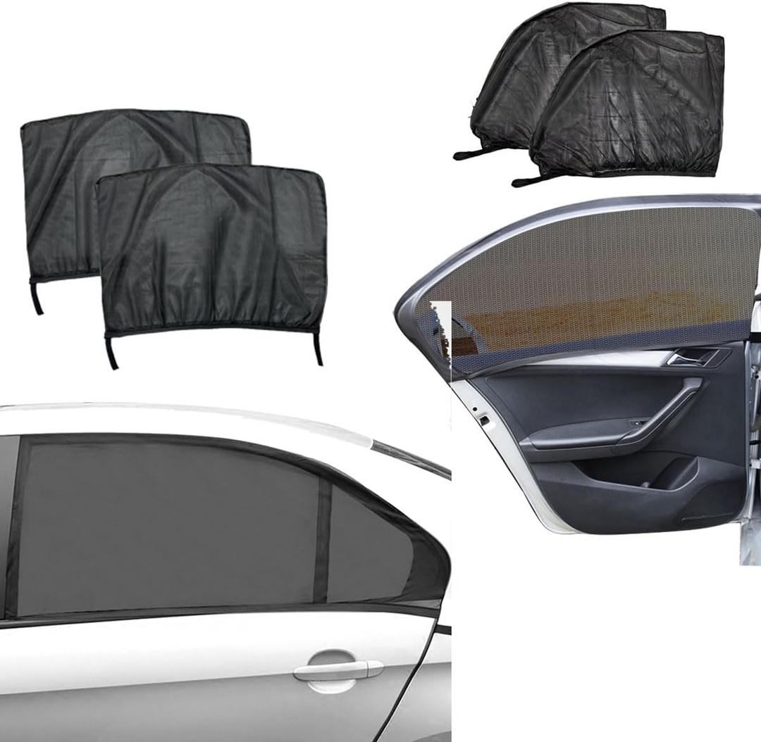 Car Front & Rear Window Sun Shades, Stretchy Breathable Mesh Side Windshield Sun Shades, UV Protection & Heat Block Window Screen Cover, Auto Camping Accessories for SUV, Truck (4PCS)