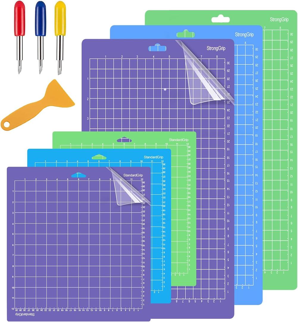 6PCS Cutting Mats Compitable with Explore Air 2/Air/One/Maker 3/Maker 3PCS 12x24 Sticky Mats Long 3PCS 12x12 Cricket Mats & Blades Standard Grip Light Grip Strong Grip Variety Pack Mats Accessories, 24x12 inches