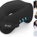 2in1 Ergonomic Memory Foam Travel Neck Pillow  2025 Upgrade Travel Pillow for All Sleep Positions on Flights, Road Trips, and Long Distance Travel with Drawstring Bag (Adjustable - Black) (Adult Large, Black (Hook & Loop Tape))