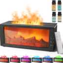 BOHOFAM Fireplace Essential Oil Aroma Diffuser,Flame Air Humidifiers 300ML,14Hour Runtime,Colorful Flame Diffusers for Home,Included 4 * 10ML Hotel Collection Diffuser Oils for Bedroom(Black)