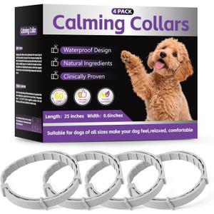 4-Pack Dog Calming Collar with Natural Pheromones | 60-Day Stress & Anxiety Relief for Puppies & Adult Dogs | Waterproof, Adjustable 25-Inch Fit (Grey)