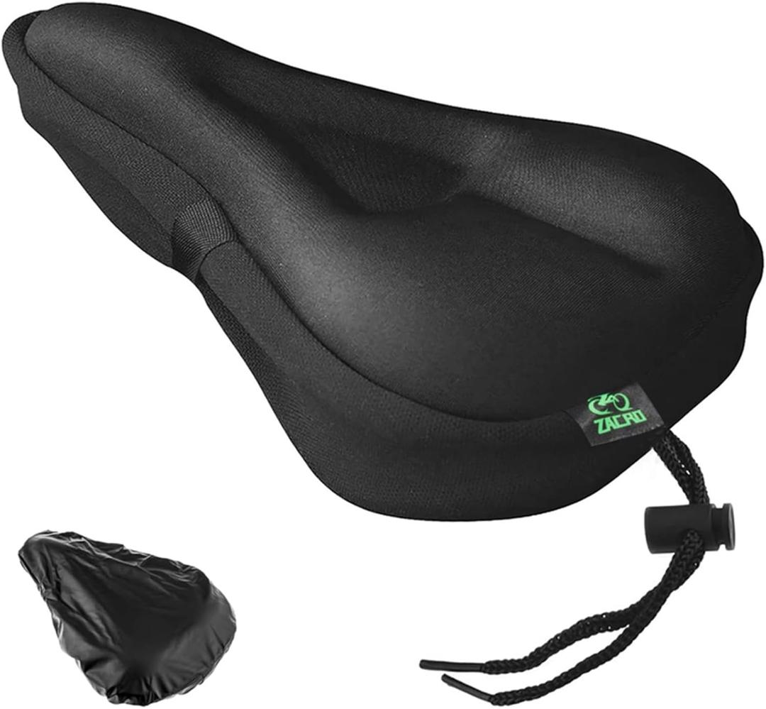 Zacro Bike Seat Cushion - Gel Padded Bike Seat Cover for Men Women Comfort, Extra Soft Exercise Bicycle Seat Compatible with Peloton, Outdoor & Indoor Bike Saddles (Black)