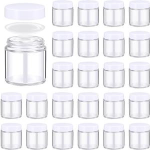 Norme 24 Pcs 4 oz Glass Jars with Lids Leakproof Round Airtight Empty Cosmetic Jars with Inner Liners Lid for Storing Lotions Powder Ointments Making Tins(White, Clear)