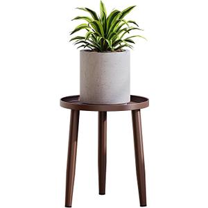 Adjustable Height Plant Stand with Tray, Metal Plant Holder for Indoor Outdoor, Mid Century Pot Stand for 11 Inch Pots, Capacity 11.02 lbs, Plant Table for Living Room 1 Pack Coffee
