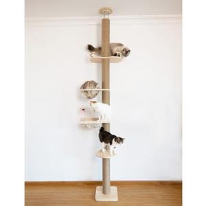 Cat Tree Floor to Ceiling Natural Sisal Rope Scratching Post Height:55.52-118.5 Inches Adjustable Cat Tree Cat Modern Activity Tree