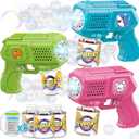 Beria Bubble Guns with Bubble Solution- 3 Pack, Bubbles Gun, Blaster, Blower, Maker, Machine for Boys Girls, Birthday Gifts for Ages 3 4 5 6 7 8 Year Old Kid, Outdoor Toys for Toddlers, Party, Wedding