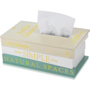 Book Tissue Box Cover Aesthetic Faux Book Tissue Box Cover Wooden Classical Rectangular Retro Holder for Bathroom Living Room Office Car Kitchen