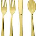 160pcs Gold Plastic Silverware Set, include 80 Forks, 40 Knives and 40 Spoons, Disposable Heavy Duty Plastic Cutlery Set for Party, Wedding, Birthday, Catering, Dinner
