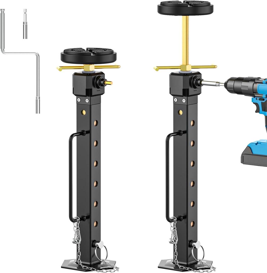 Upgraded RV Trailer Stabilizer Jacks Adjusted from 17"-37" Camper Slide Out Support Jacks with Rubber Pad for RV Patio, Aluminum Gear Box (Electric Drill Adjust),Supports Up to 5,000 lbs
