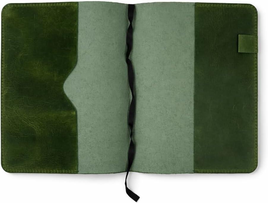 Green Leather Journal Cover XL – Handmade Refillable Notebook Holder with Pen Loop, B5 Writing Organizer for Office, Travel & Professional Use 7.5 x 9.5"