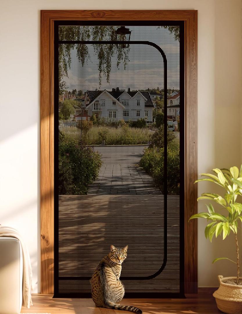 BFNN Cat Screen Door, Extra Tall Cat-Proof Mesh Gate, Fit Door Size 30'' x 80.5'', Anti Scratch Mesh with Zipper Closure, for Living Room, Kitchen, Bedroom (Black)