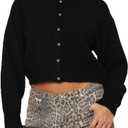 Cioatin Women Y2K Open Front Button Down Crop Sweater Cardigan Long Sleeve Lightweight Knit Pullover Fall Outfits Tops (Black, L)