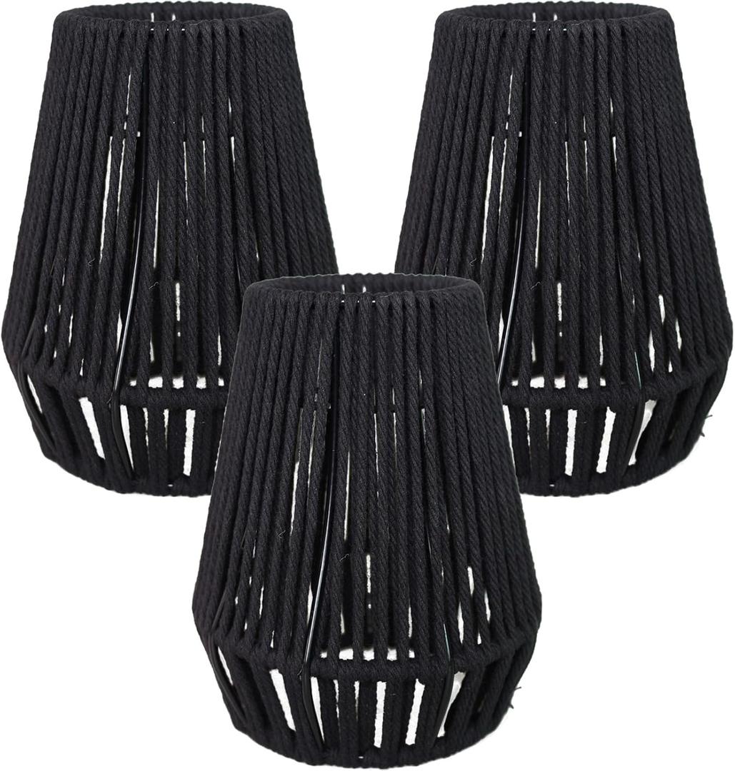 boho lamp shades Black Rattan Pendant Light Shade,Coastal Handwoven Rattan Lamp Shade,Boho Hanging Lampshades Replacement for Kitchen Island Bedroom Living Room Hallway,3 Pack