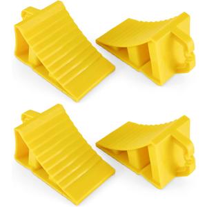 2 Pair Heavy Duty Wheel Chocks for Travel Trailers, Non-Slip RV Tire Chocks with Handle, Yellow Lightweight Wheel Stoppers for Cars Campers Trucks RVs, Easy Carry & Fit Most Tires