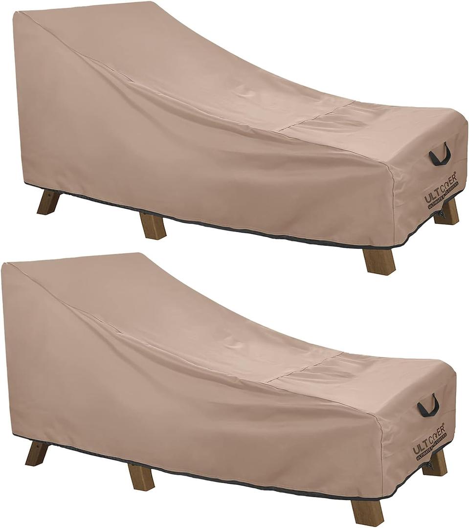 ULTCOVER Waterproof Patio Lounge Chair Cover Heavy Duty Outdoor Chaise Lounge Covers 2 Pack - 84L x 32W x 32H inch (Brown)