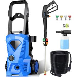 5000PSI 2.8GPM Electric Pressure Washer High Power Washer with 33ft Pressure Hose, 4 Nozzles and Soap Bottle for Cleans Patios/Fences/Home (Blue)