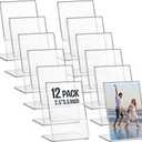 Ctosree 12 Pcs Acrylic Photo Frame L shape Slant Back Desktop Photo Frames Plastic Clear Sign Clear Acrylic Display Stand Table Top Sign for Home Office Wedding Restaurant Menu (2.5 x 3.5 Inch)