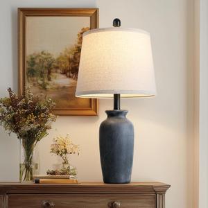 CINSARY 24.5" Farmhouse Jar Ceramic Table Lamps, Vintage Rustic Bedside Nightstand Lamps with LED Bulb,Black Farmhouse Table Lamps for Living Room End Table Bedroom Country Cottage Decor Black-1Pack
