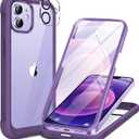 Miracase Glass Series for iPhone 12/12 Pro Case 6.1 inch, Upgraded Full-Body Rugged Phone Bumper Case Cover with Built-in 9H Tempered Glass Screen Protector and Camera Protector, Purple