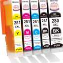 5 x PGI-280XXL CLI-281XXL 280XL 281XL Ink Cartridges Replacement for Canon PIXMA TS702 TS702a TR8620 TR8620a TR7520 TS6320 TS9520a Printers