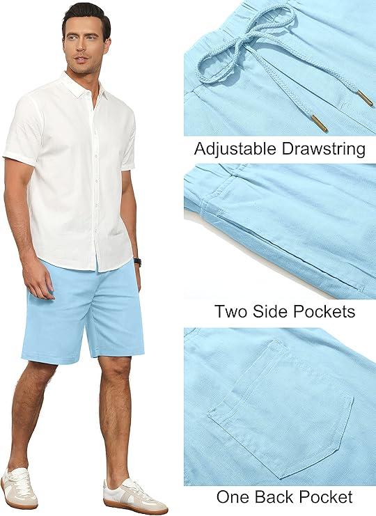 Janmid Men's Linen Casual Classic Fit Short Drawstring Summer Beach Shorts with Pockets, 2XL
