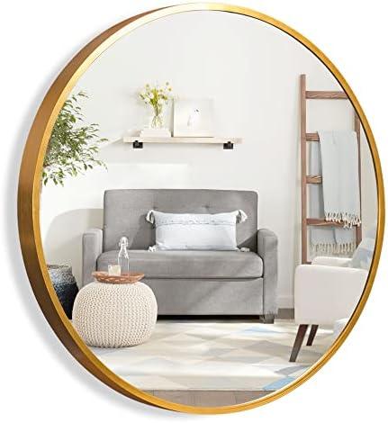 NeuType Round Mirror 24inch Circle Mirror Metal Framed Wall Mirror Large Vanity Hanging Decorative Mirrors for Wall Bathroom Bedroom Living Room (Gold, 24" x 24")