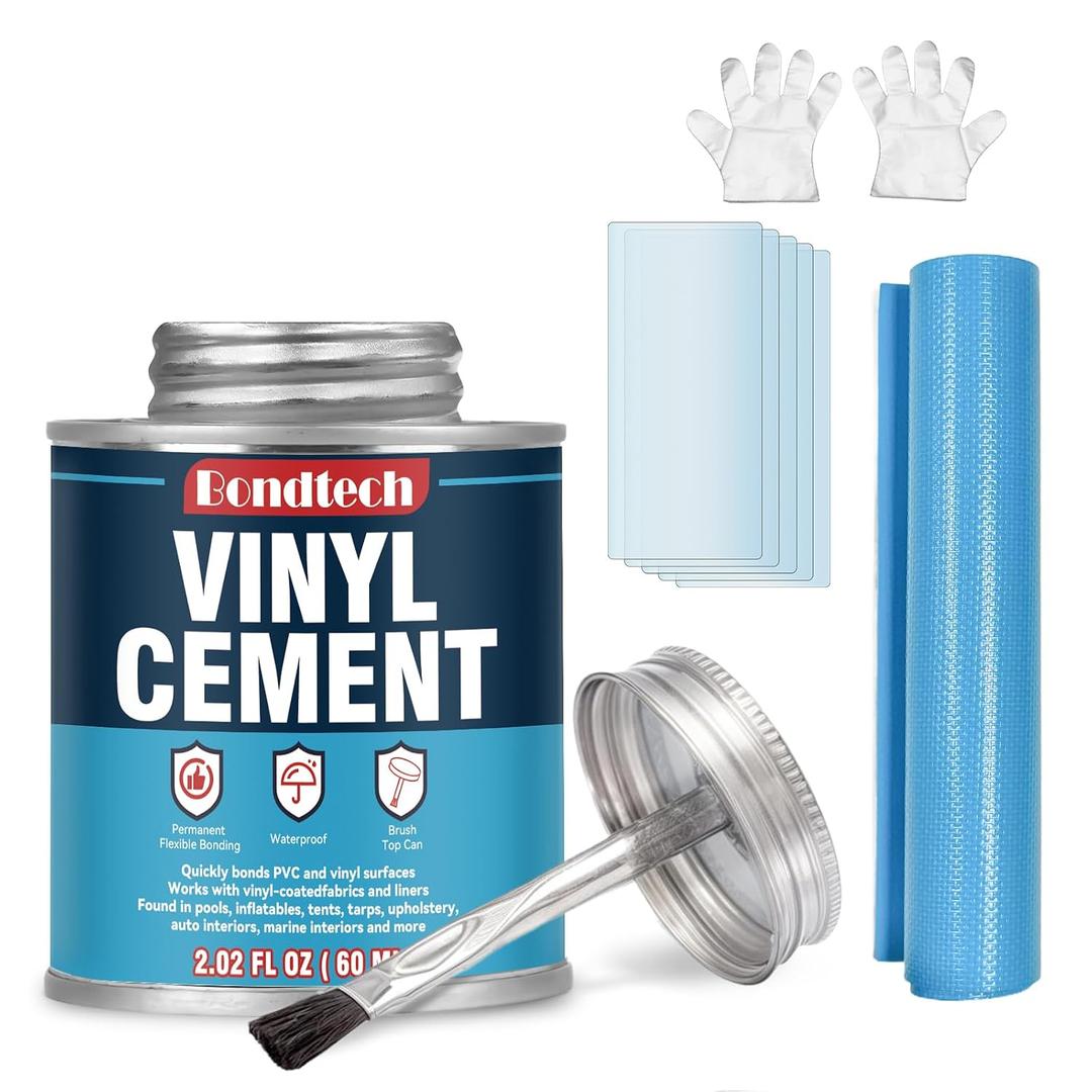 Vinyl Cement, Vinyl Glue High Strength, Waterproof PVC Cement, Pool Liner Patch Kit, Flexible Bond for Inflatables, PVC, Vinyl, Pool Liners, Tarps, Hot Tubs, Air Mattresses (2.02 oz)