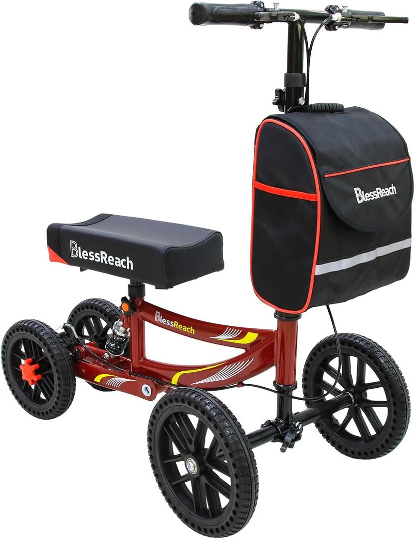Knee Scooter, 300lbs Capacity, 13" Big PU Seat, Disc Brake Knee Walker, All Terrain Foldable Knee Scooter Walker with Bag for Foot Injuries Compact Crutches Alternative (Burgundy)