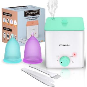 Menstrual Cups with Sterilizer, 2 Reusable Period Cups for Women, Tampon and Pad Alternative, Feminine Cup with Cleaner Set