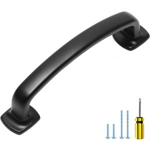 Ravinte Arch Cabinet Pulls Solid 10 Pack 3-3/4 Inch Matte Black Kitchen Cabinet Handles Flat Square Foot Curved Drawer Pulls Hardware for Kitchen Cabinet