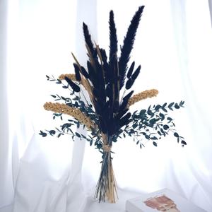Dried Flowers for Vase, Black Pampas Grass Boho Bouquet Decor Mixed Dreid Flowers Wall Decor, Rustic Flower Arrangement for Home Decor Office Bedroom DIY Craft