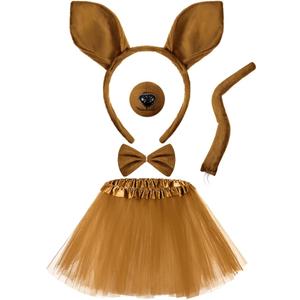 Zhanmai 5 Pcs Kangaroo Costume Set Tutu Skirt Ears Headband Bowtie Tail Nose for Mardi Gras 100th Day of School Party Outfit