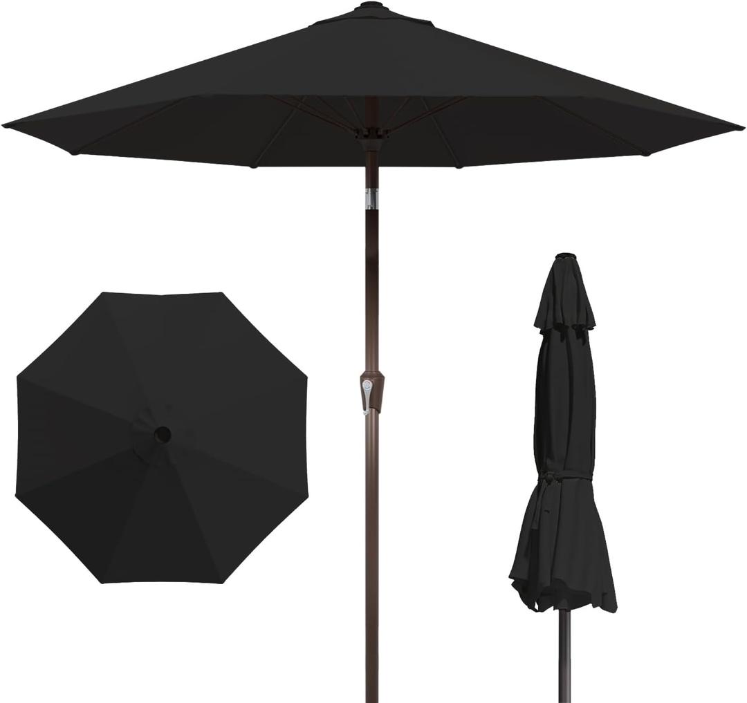 9FT Patio Umbrella Outdoor Table Umbrella w/Push Button Tilt and Crank, 8 Sturdy Ribs, UV Resistant Waterproof Market Umbrella for Pool, Deck, Backyard, Garden, Black