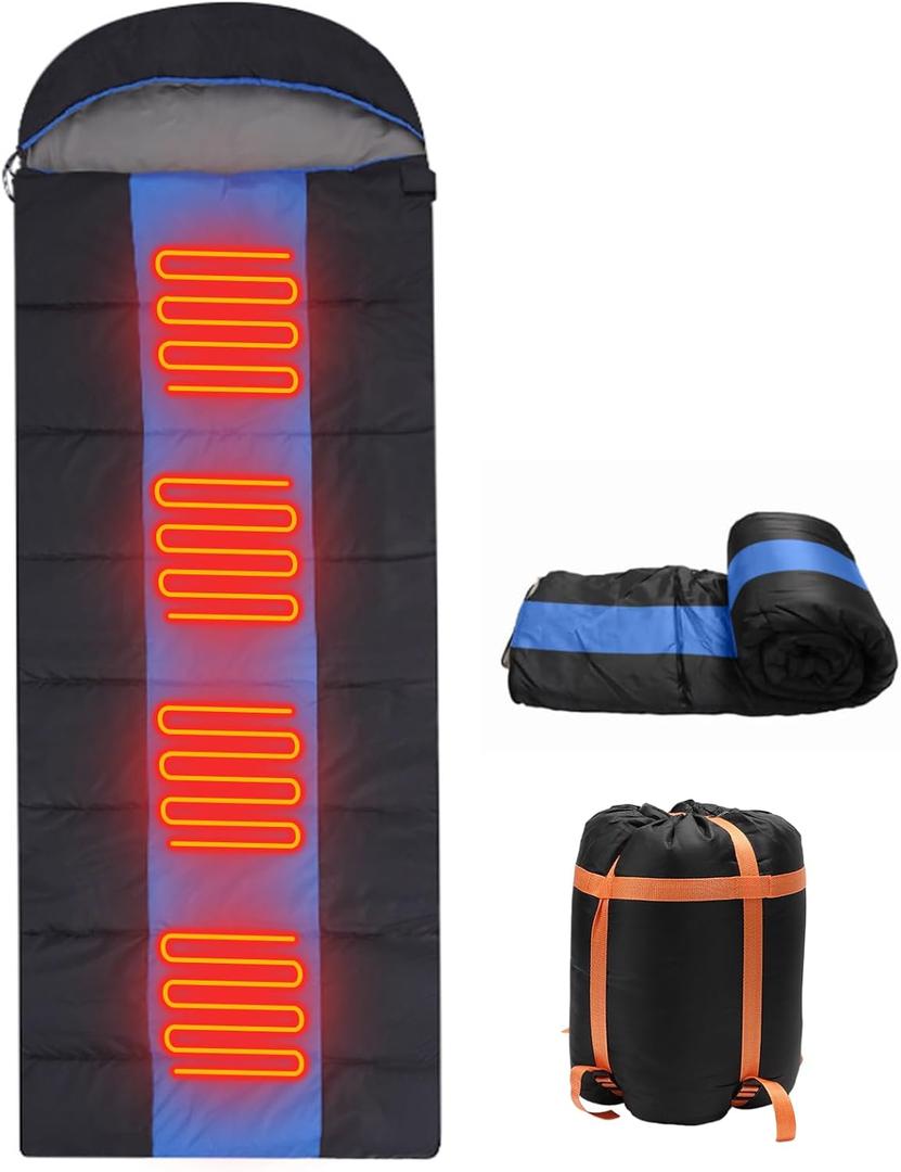 Sleeping Bags for Adults, Backpacking Camping Sleeping Bag for Kids, Heated Sleeping Bag for Camping Outdoor Hiking, Rechargeable Lightweight Compact Camping Essentials Gear (Blue)