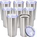 20oz Tumbler Bulk Stainless Steel Tumbler Cup with Lid Vacuum Insulated Double Wall Travel Mug, Durable Powder Coated Travel Coffee Tumbler Mug for Hot & Cold Drinks, Stainless Steel,8 Pack