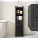 Hzuaneri Bathroom Storage Cabinet, Corner Floor Cabinet with Doors and Adjustable Shelf, Narrow Toilet Paper Cabinets, Bathroom Organizer for Small Spaces, Black, BC19704X,  7.9"D x 7.9"W x 29.5"H