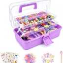 Flytreal Hair Accessories Organizer for Girls, 3 Tier Hair Supplies Storage Box with Handle, Plastic Craft Organizer Case for Hair Ties, Clips, Hair Bows, Brushes, Sewing, Art Supplies (Purple)